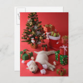ゴールデンレトリバーパピーとクリスマス シーズンポストカード (正面/裏面)