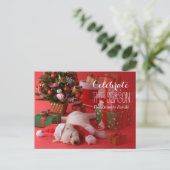 ゴールデンレトリバーパピーとクリスマス シーズンポストカード (スタンド正面)