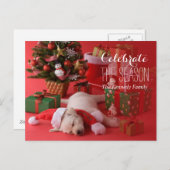 ゴールデンレトリバーパピーとクリスマス シーズンポストカード (正面/裏面)