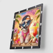 ゴールデンレトリバーパピービーチ時間 スクエア壁時計 (傾斜)