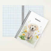 ゴールデンレトリバーパピー花模様モノグラム名 ノートブック (内側)