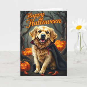 ゴールデンレトリバーパンプキンハロウィーンで子犬 カード