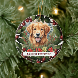 ゴールデンレトリバーパーソナライズされたクリスマス セラミックオーナメント