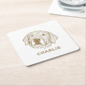 ゴールデンレトリバーパーソナライズされた犬 スクエアペーパーコースター (アングル)