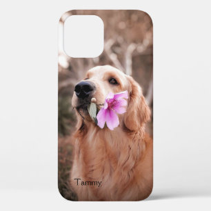 ゴールデンレトリバーパーソナライズされた花 iPhone 12ケース