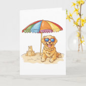 ゴールデンレトリバービーチドッグ カード (黄色い花)