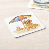 ゴールデンレトリバービーチドッグ スクエアペーパーコースター (アングル)