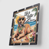 ゴールデンレトリバービーチライフ スクエア壁時計 (傾斜)