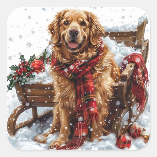 ゴールデンレトリバーフェスティバルスカーフ付きそりで スクエアシール (正面)