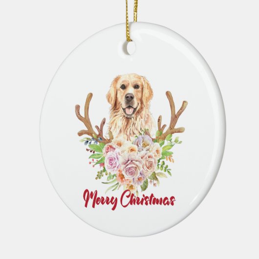ゴールデンレトリバーフローラメリークリスマス セラミックオーナメント (左)