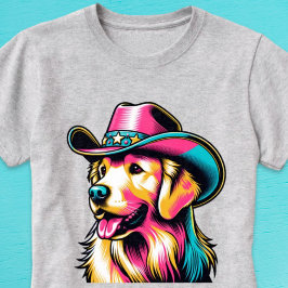 ゴールデンレトリバーポップ・アートの女性のカーボーイアートシャツ Tシャツ