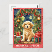 ゴールデンレトリバーメリークリスマスかわいい子犬 ポストカード (正面/裏面)