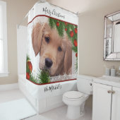 ゴールデンレトリバーメリークリスマス-かわいい子犬 シャワーカーテン (インサイチュ)