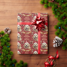 ゴールデンレトリバーレッドバナークリスマス ラッピングペーパー