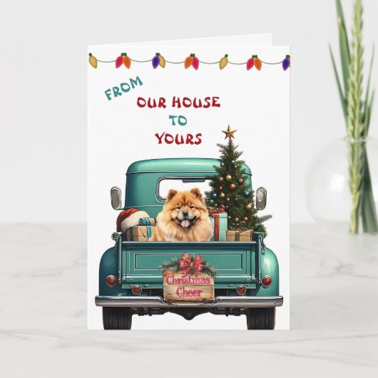 ゴールデンレトリバーレトロファームトラッククリスマスカード シーズンカード (正面)