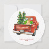 ゴールデンレトリバーヴィンテージレッドトラッククリスマス シーズンカード (正面)