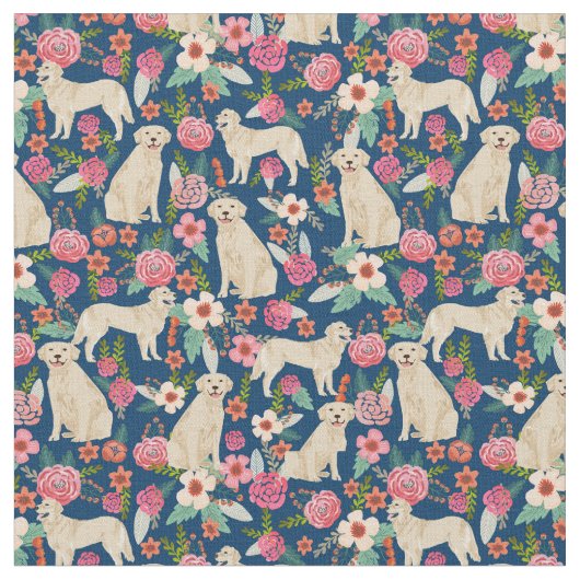 ゴールデンレトリバーヴィンテージ花模様 ファブリック (クローズアップ)