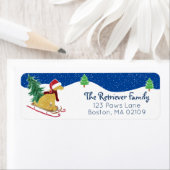 ゴールデンレトリバー乗りクリスマスツリーそりリターン ラベル (インサイチュ)