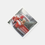 ゴールデンレトリバー付きクリスマスレッドトラック スタンダードカクテルナプキン (角)