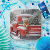 ゴールデンレトリバー付きクリスマスレッドトラック ペーパープレート (パーティー)