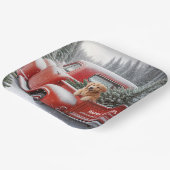 ゴールデンレトリバー付きクリスマスレッドトラック ペーパープレート (傾斜あり)