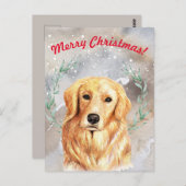 ゴールデンレトリバー付き雪の多いクリスマスイラストレーション ポストカード (正面/裏面)