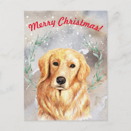 ゴールデンレトリバー付き雪の多いクリスマスイラストレーション ポストカード