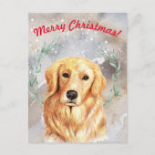 ゴールデンレトリバー付き雪の多いクリスマスイラストレーション ポストカード (正面)
