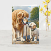 ゴールデンレトリバー先生をありがとう カード (黄色い花)