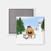 ゴールデンレトリバー冬のシーン マグネット (正面/裏面)