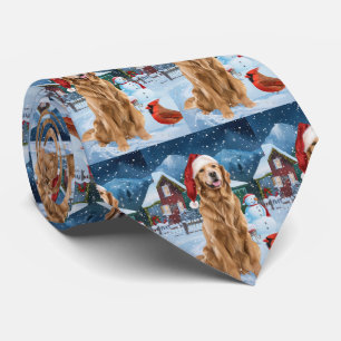 ゴールデンレトリバー冬ワンダーランドクリスマスジョイ ネクタイ