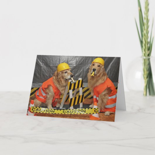 ゴールデンレトリバー建築誕生日 カード (正面)