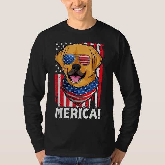 ゴールデンレトリバー愛国犬アパレルアメリカ国旗Me Tシャツ (正面)