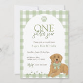 ゴールデンレトリバー最初の誕生日パーティグリーン 招待状 (正面)