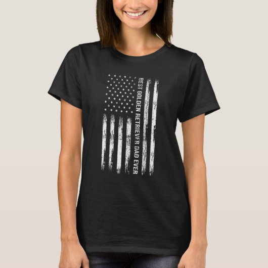 ゴールデンレトリバー最高の父 アメリカ国旗 Tシャツ (正面)