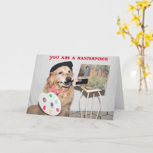 ゴールデンレトリバー最高傑作アーティスト誕生日 カード (黄色い花)