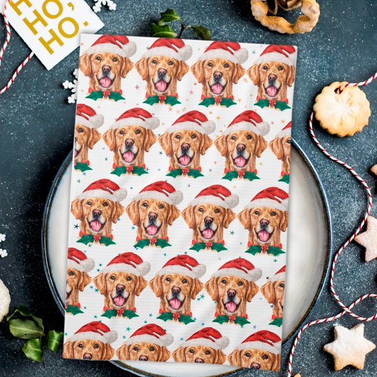 ゴールデンレトリバー犬がクリスマスを育てる キッチンタオル