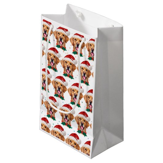 ゴールデンレトリバー犬がクリスマスを育てる スモールペーパーバッグ (正面アングル)