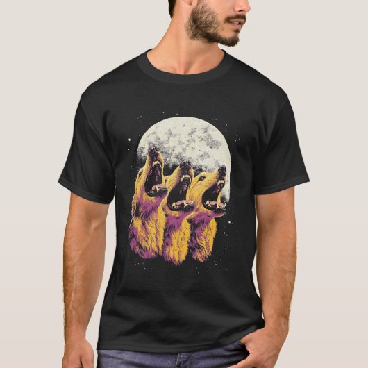 ゴールデンレトリバー犬が月へ吠える Tシャツ (正面)