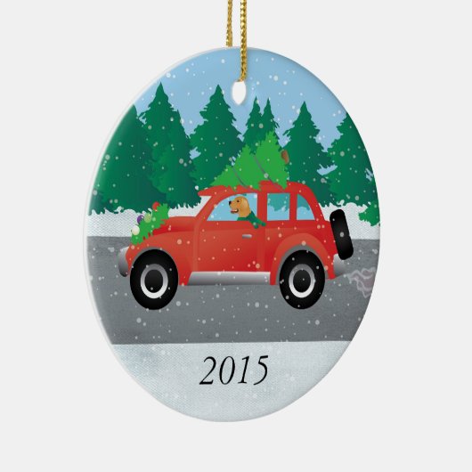 ゴールデンレトリバー犬が車を運転 – ツリー上 セラミックオーナメント (右)