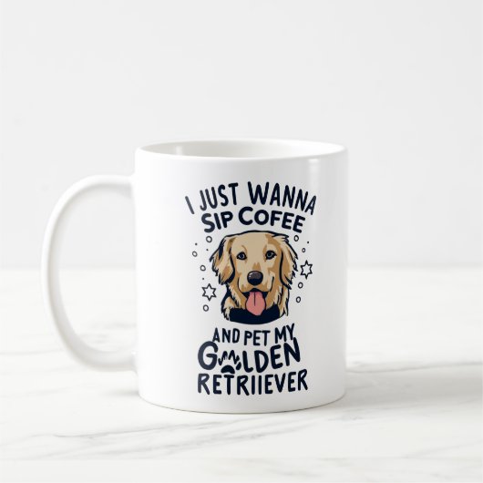 ゴールデンレトリバー犬とコーヒー愛好家 コーヒーマグカップ (左)