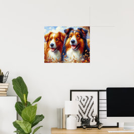 ゴールデンレトリバー犬のアートデコールポスターのかわいいペア ポスター