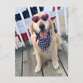 ゴールデンレトリバー犬のインディペンデンスデイグラス ポストカード