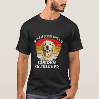 ゴールデンレトリバー犬のレトロSで人生は良い Tシャツ