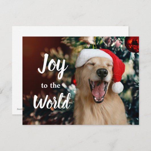 ゴールデンレトリバー犬の喜びへ世界のクリスマス シーズンポストカード (正面/裏面)