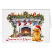 ゴールデンレトリバー犬の暖炉サンタ待ち (正面横)