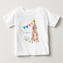 ゴールデンレトリバー犬の最初の誕生日ケーキ名 ベビーTシャツ