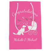 ゴールデンレトリバー犬の赤ちゃんシャワーピンクガール ミディアムペーパーバッグ (正面)