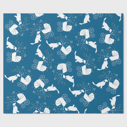 ゴールデンレトリバー犬の赤ちゃんシャワーブルーボーイ ラッピングペーパー (フラット)