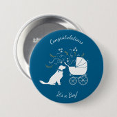 ゴールデンレトリバー犬の赤ちゃんシャワーブルーボーイ 缶バッジ (正面&裏面)
